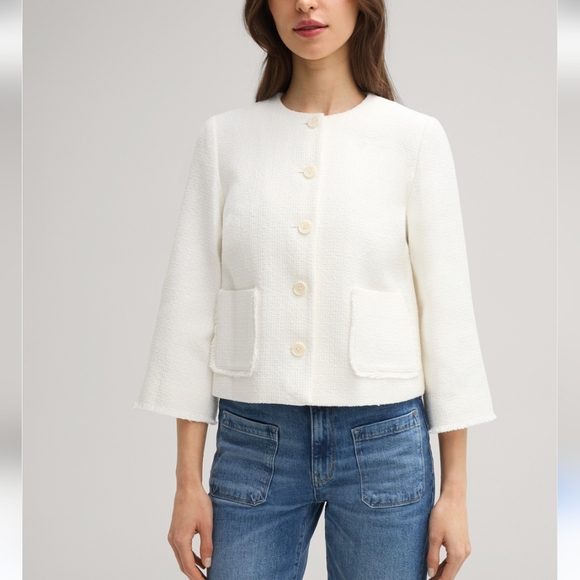 Anne Klein Chic Colllarless Ivory Button-Up Jacket With Bracelet Sleeves Size 16 - Picture 15 of 17